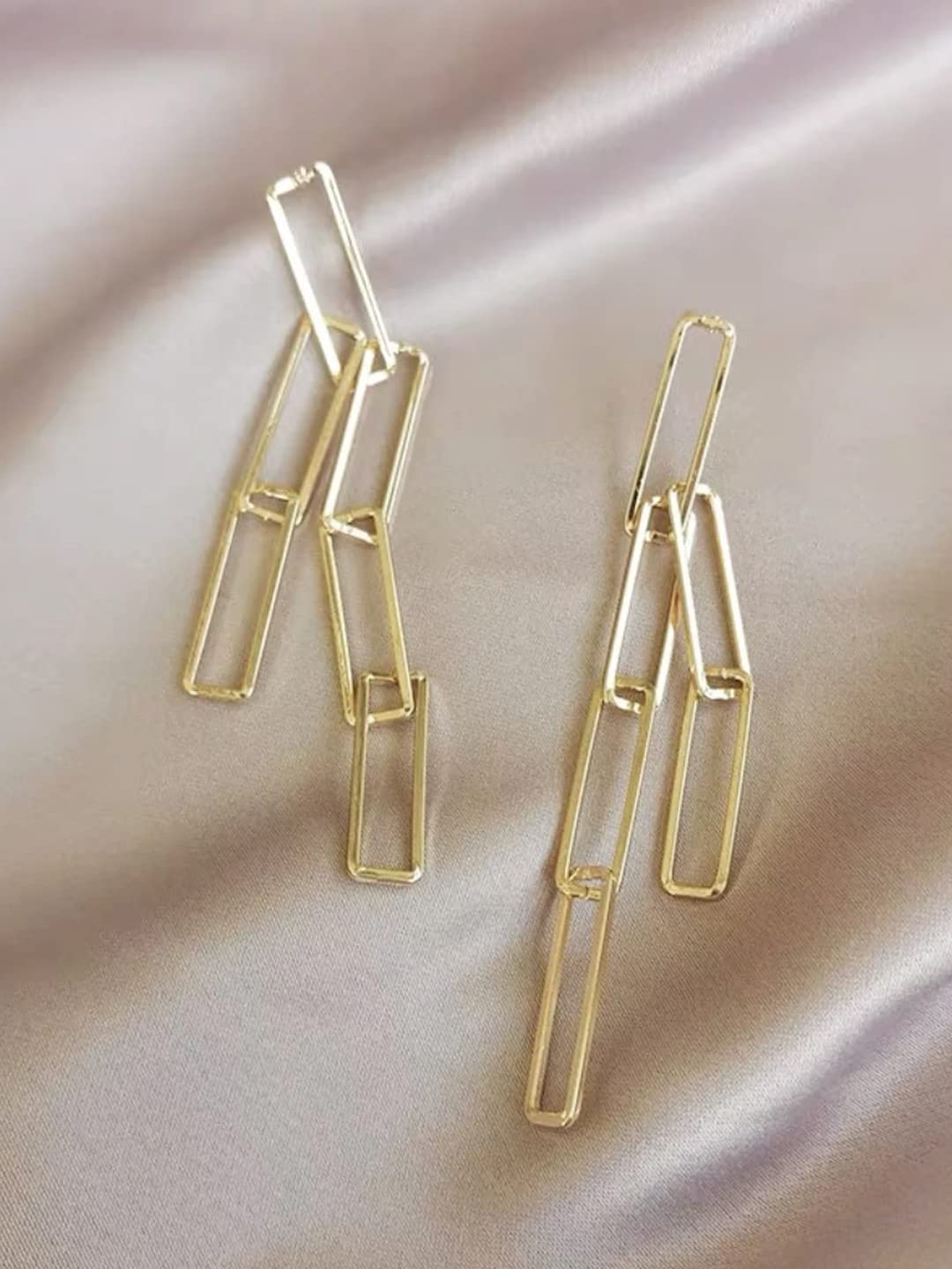 Yellow Chimes Earrings for Women and Girls Fashion Golden Dangler | Western Style Geometric Interlinked Chain Long Danglers Earrings | Birthday Gift for Girls & Women Anniversary Gift for Wife