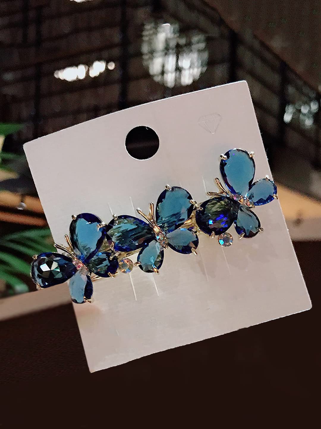 Yellow Chimes Hair Clips for Women Girls Barrette Hair Clips for Women Hair Accessories for Women Butterfly Clips for Women Blue Crystal French Barrette Hair Clips for Women and Girls Gift For Women & Girls