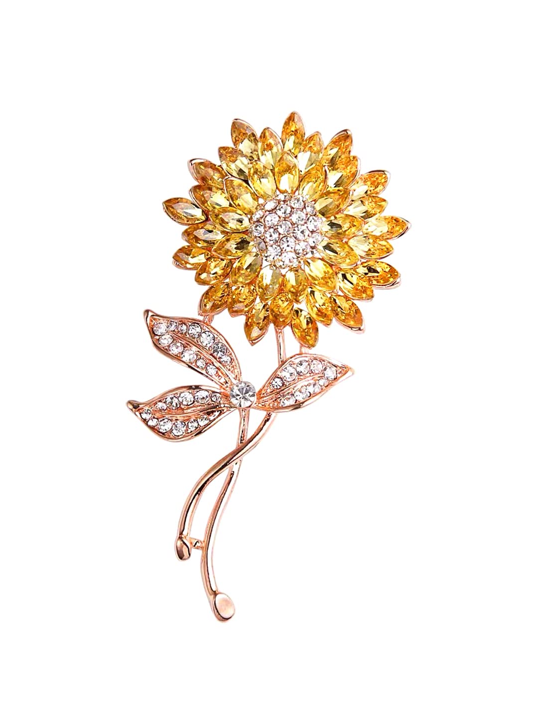 Yellow Chimes Floral Brooch for Women Elegant Gold Plated Beautiful Flower Crystal Studded Brooch for Women and Girls