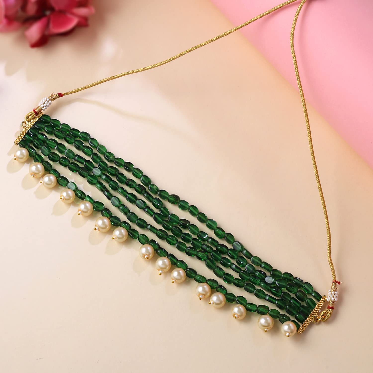 Yellow Chimes Necklace for Women and Girls Beads Necklace for Women | Multilayer Green Beads Choker Necklace | Birthday Gift for girls and women Anniversary Gift for Wife