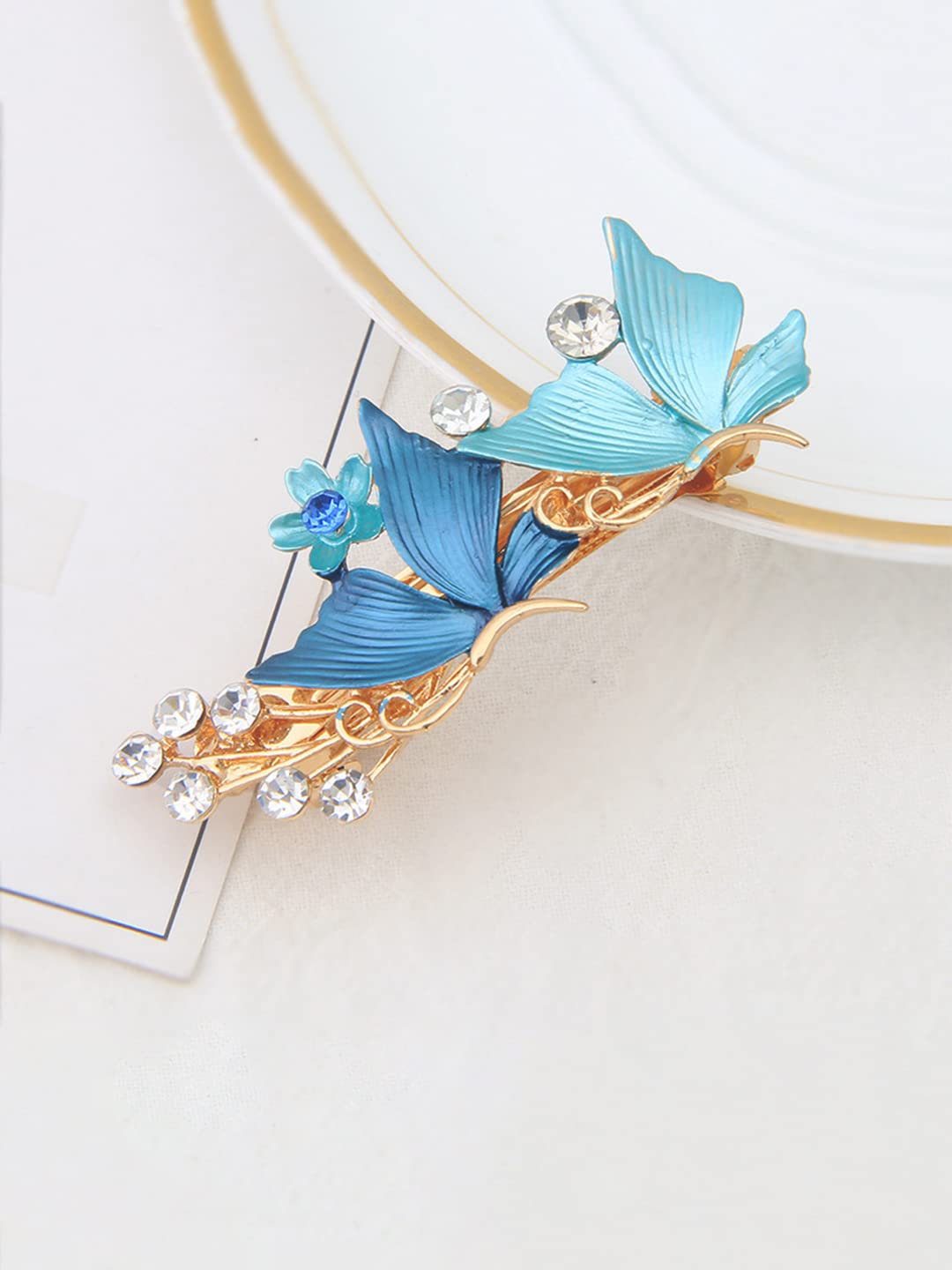 Yellow Chimes Hair Clips for Women Girls Barrette Hair Clips for Women Hair Accessories for Women Enameled Butterfly Clips for Women Blue French Barrette Hair Clips for Women and Girls Gift For Women & Girls