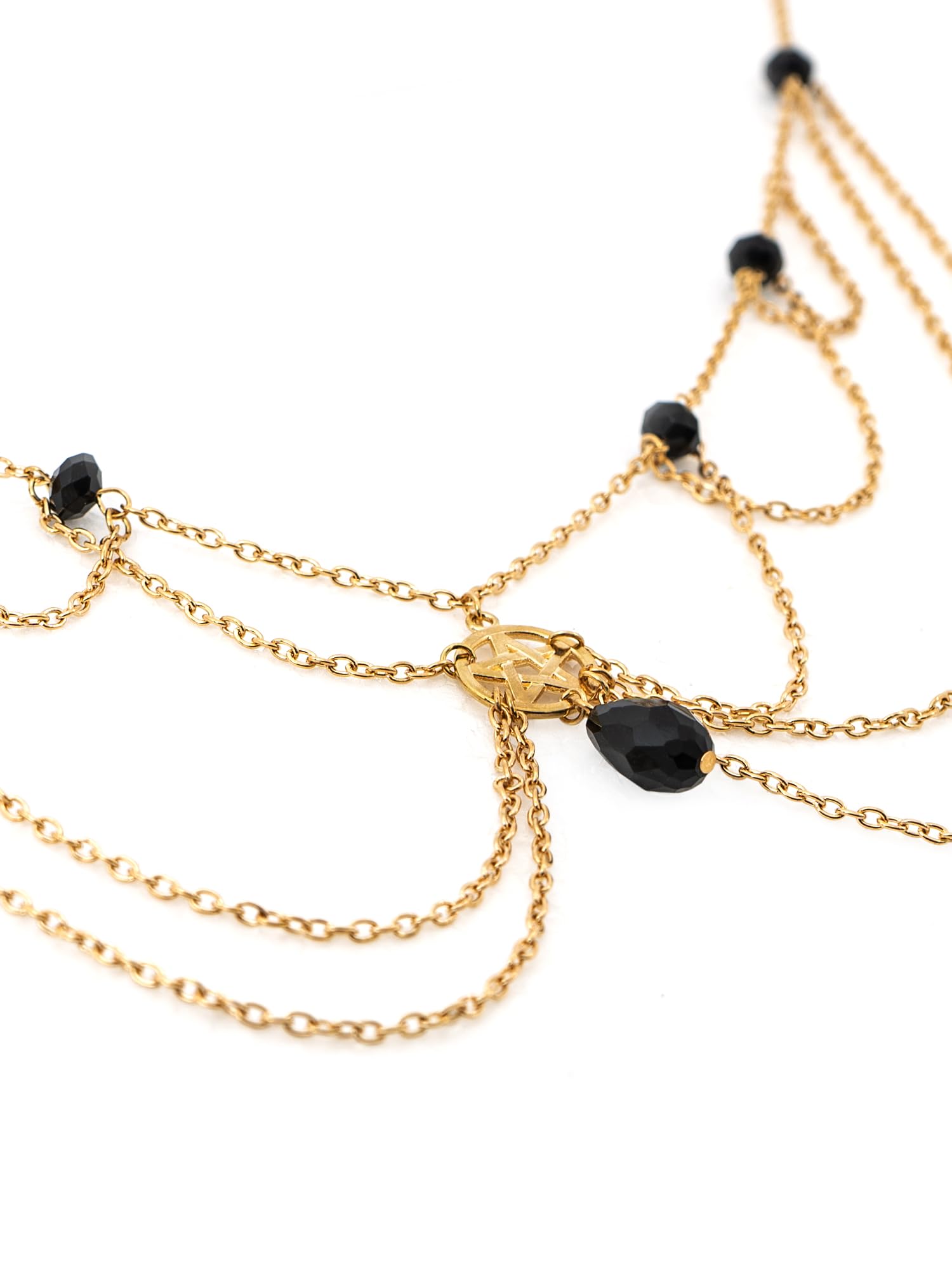 Yellow Chimes Head Chain For Women Gold Toned Bohemian Black Crystal Studded Multilayer Head Chain For Women and Girls