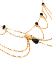 Yellow Chimes Head Chain For Women Gold Toned Bohemian Black Crystal Studded Multilayer Head Chain For Women and Girls
