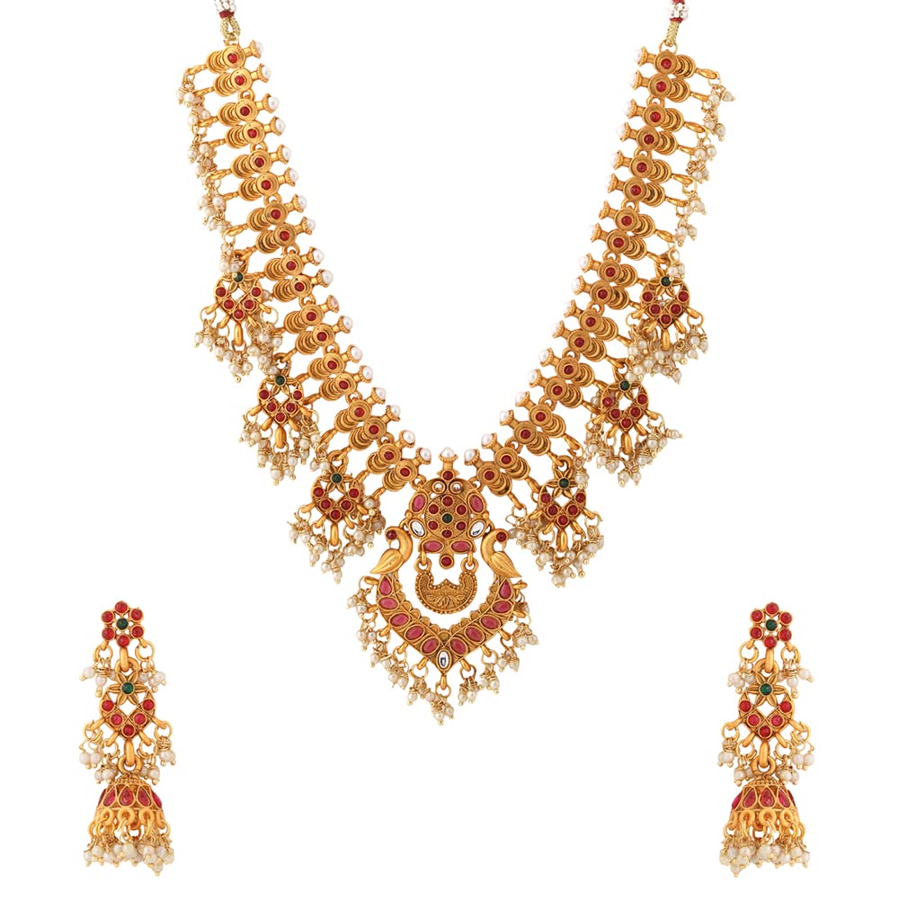 Yellow Chimes Jewellery Set for Women and Girls | Traditional Golden Jewellery Set for Women Gold Plated Necklace Set | Moti Beads Peacock Designed Antique Jewellery | Accessories Jewellery for Women | Birthday Gift for Girls and Women Anniversary Gift