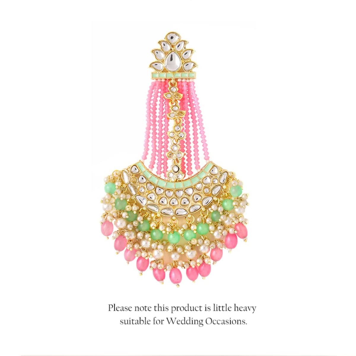 Yellow Chimes Earrings for Women Gold Toned Kundan Studded Green and Pink Beads Drop Chandbali Earrings for Women and Girls