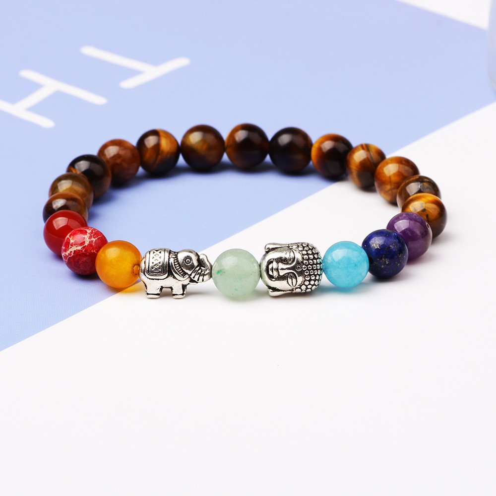 Yellow Chimes Breads Bracelet for Women D'vine Collection Tiger's Eye Lucky Elephant 7 Chakra Healing Bracelet for Men and Women (Unisex Bracelet)