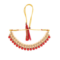 Yellow Chimes Jewellery Set for Women | Traditional Red Kundan Beads Choker Necklace Set | Ethnic Gold Plated Choker Set for Girls Birthday Gift for Girls & Women Anniversary Gift for Wife