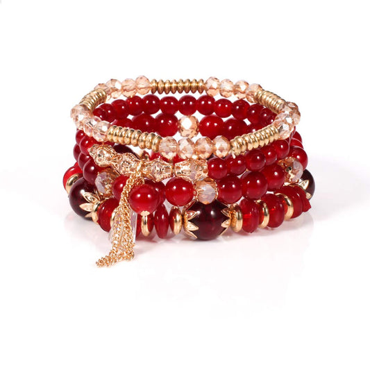 Yellow Chimes Stylish Bohemian Red Natural Stones Beaded MultiLayer Party Wear Bracelet For Women and Girl's