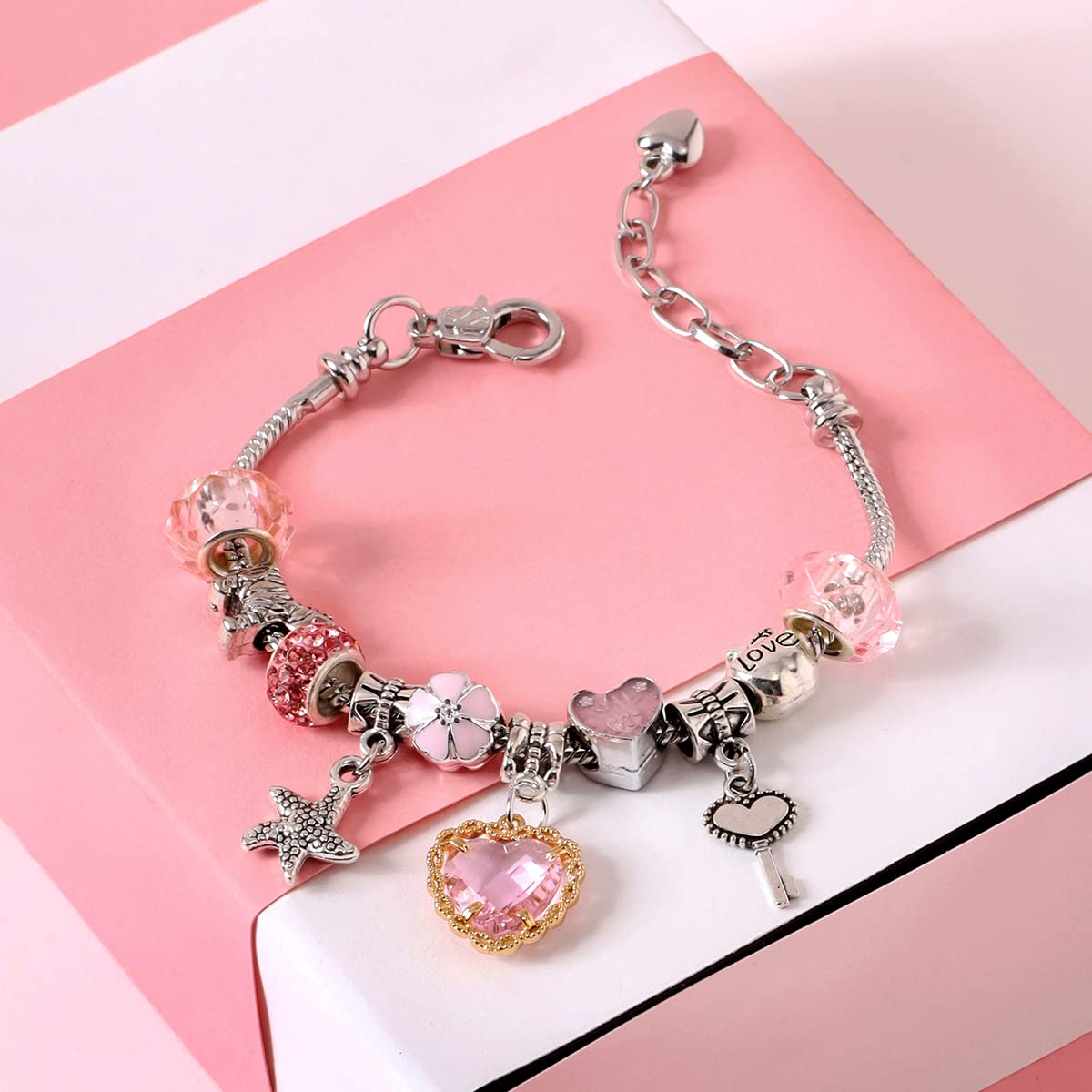 Yellow Chimes Bracelet For Women eye-catching Silver Tone With Different Charms Hanging Bracelet For Women and Girls