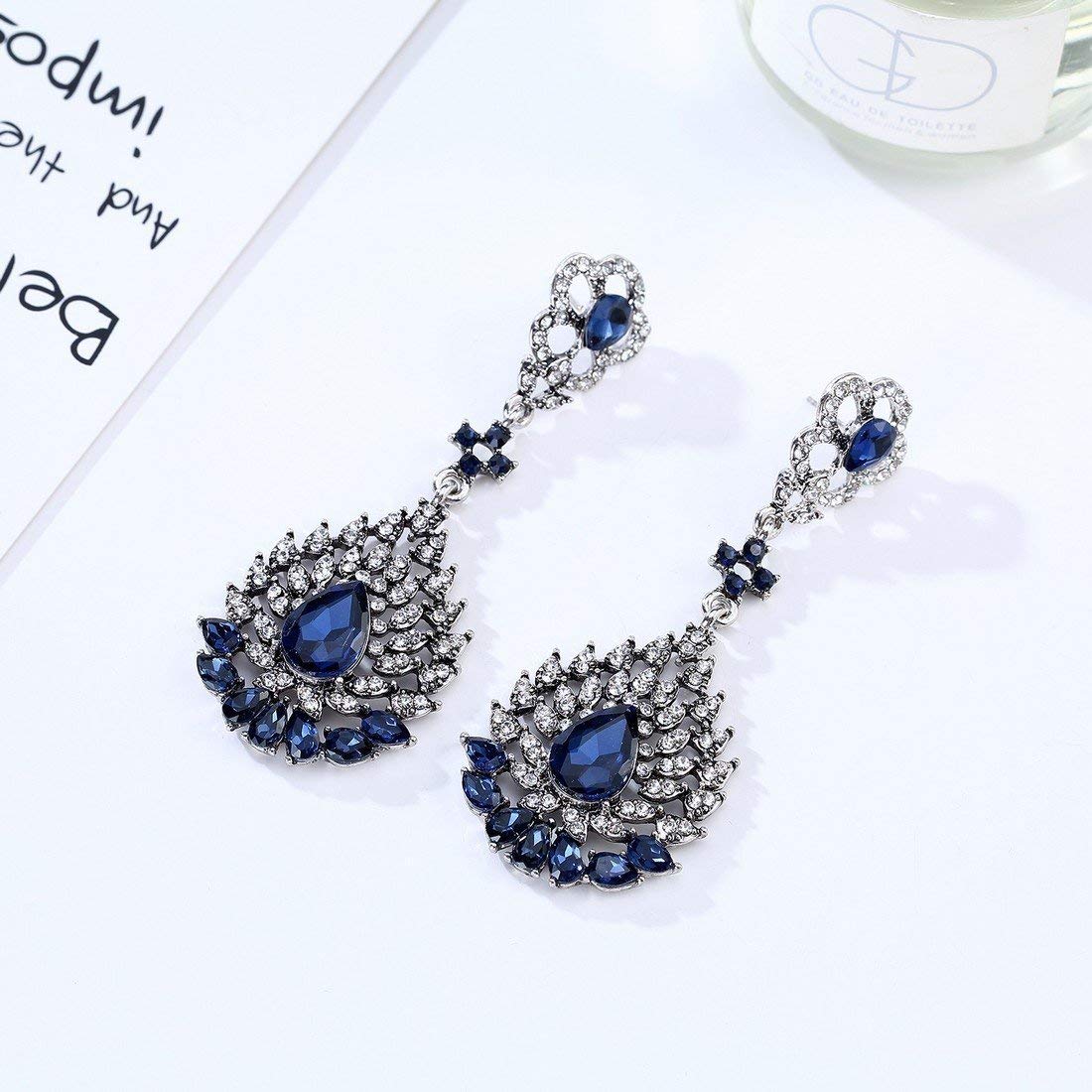 Yellow Chimes Blue Silver Plated Base Metal Crystal Elements Fresh-Arrival Stunning Floral Design Drop Earrings For Women