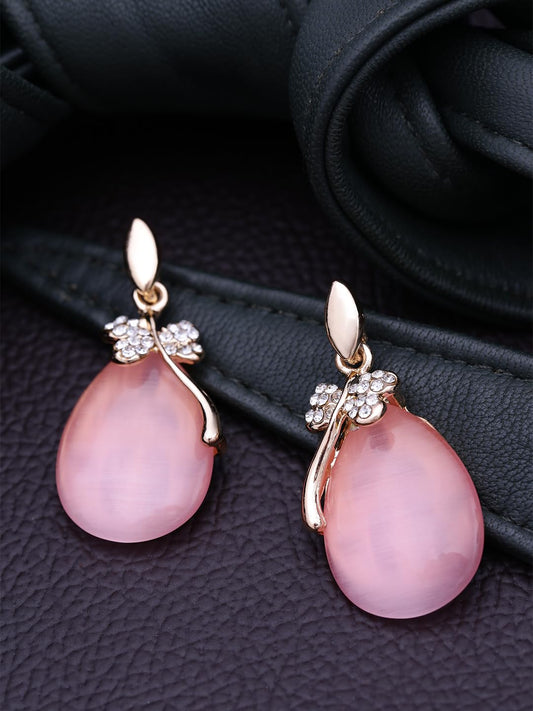 Kairangi Earrings for Women and Girls | Fashion White Crystal and Pink Opal Drop | Gold Plated Drop Earring | Oval Shaped Drop Earrings | Birthday Gift for Girls and Women Anniversary Gift for Wife