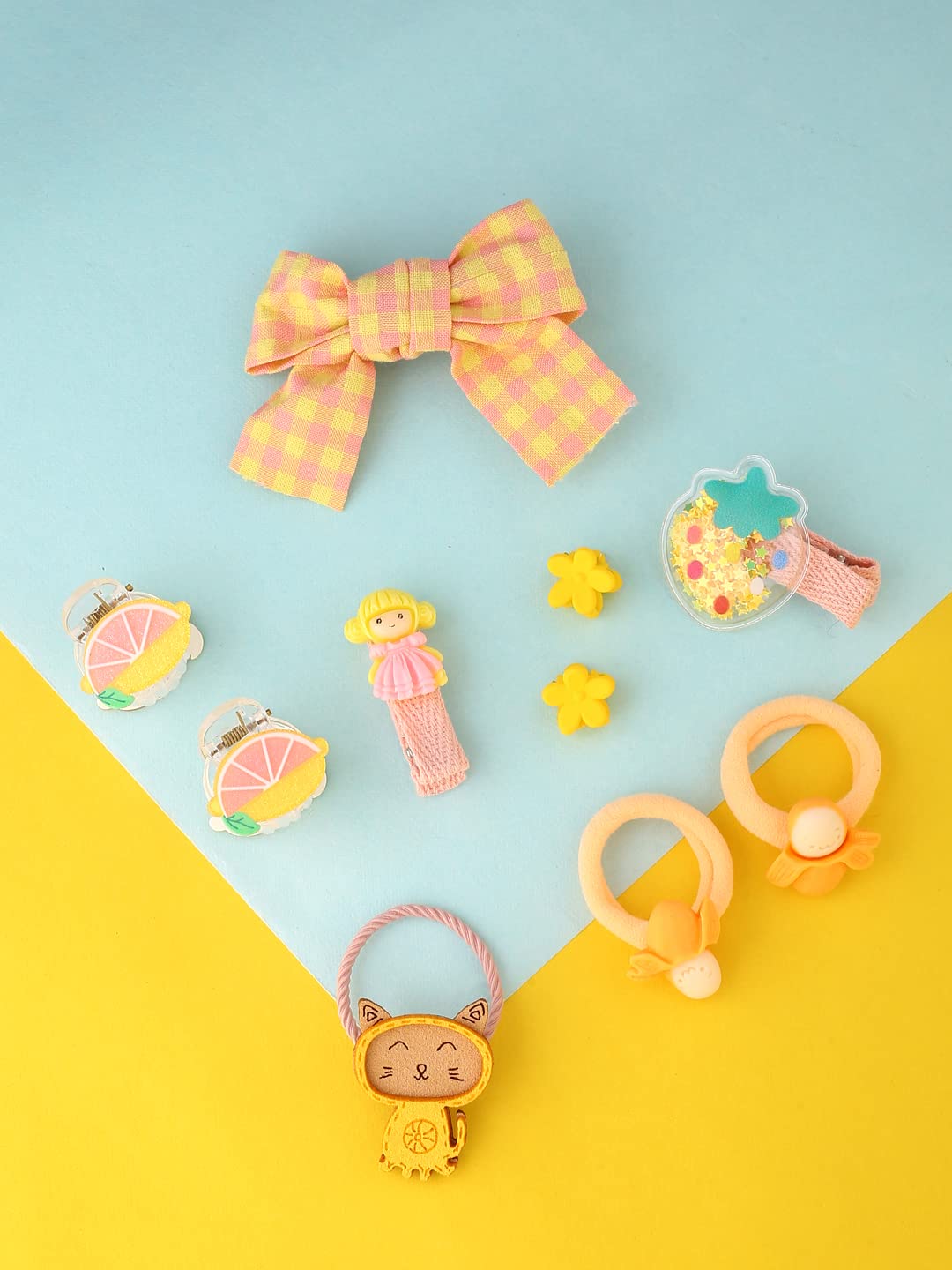 Melbees by Yellow Chimes Kids Hair Accessories for Girls Hair Accessories Combo Set Yellow 10 Pcs Baby Girl's Hair Clips Set Cute Ponytail Holder Claw Clip Bow Clips For Girls Assortment Gift set for Kids Teens Toddlers