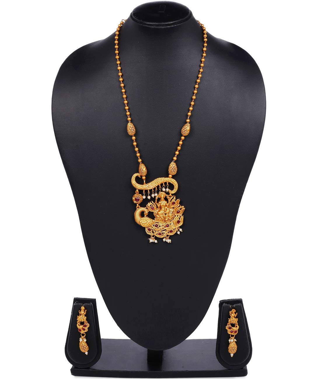 Yellow Chimes Ethnic Temple Jewellery Set Gold Plated Lakshmi Jewelry Set Traditional Long Haram Necklace Set for Women & Girls
