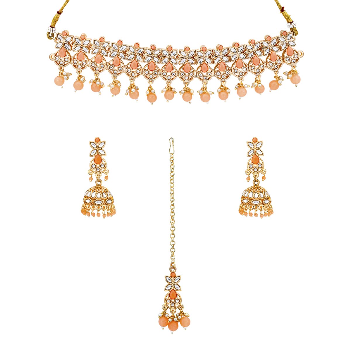 Yellow Chimes Jewellery Set for Women and Girls Kundan Necklace Set for Girls | Gold Plated Beads Drop Kundan Choker Necklace Set | Birthday Gift for girls and women Anniversary Gift for Wife