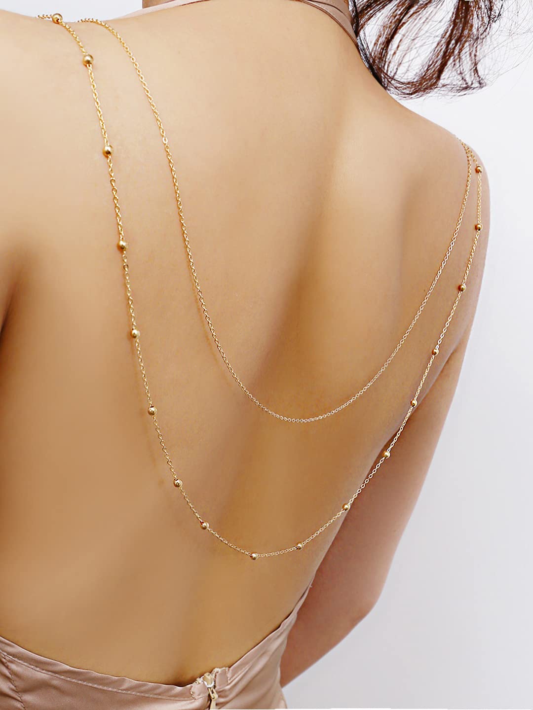 Yellow Chimes Back Necklace For Women Gold Tone Beads Layered Back Chain For Women and Girls