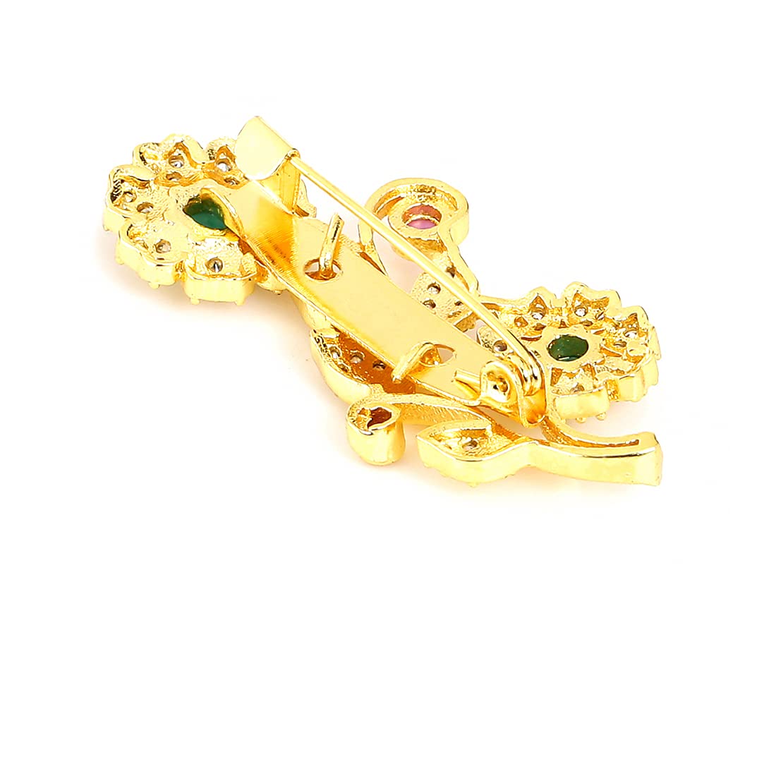 Yellow Chimes Brooch for Women Classic AD/American Diamond Brooch Pin Flower Design Gold Plated Bridal Saree Pin for Women and Girls.