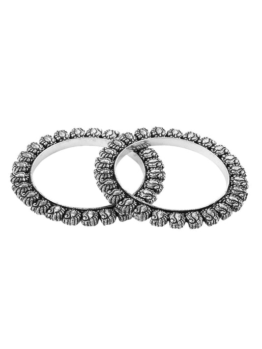 Yellow Chimes Oxidised Bangles Set for Women Authentic Kolhapuri Work Handmade Silver Oxidized Bangles Sets for Women and Girls