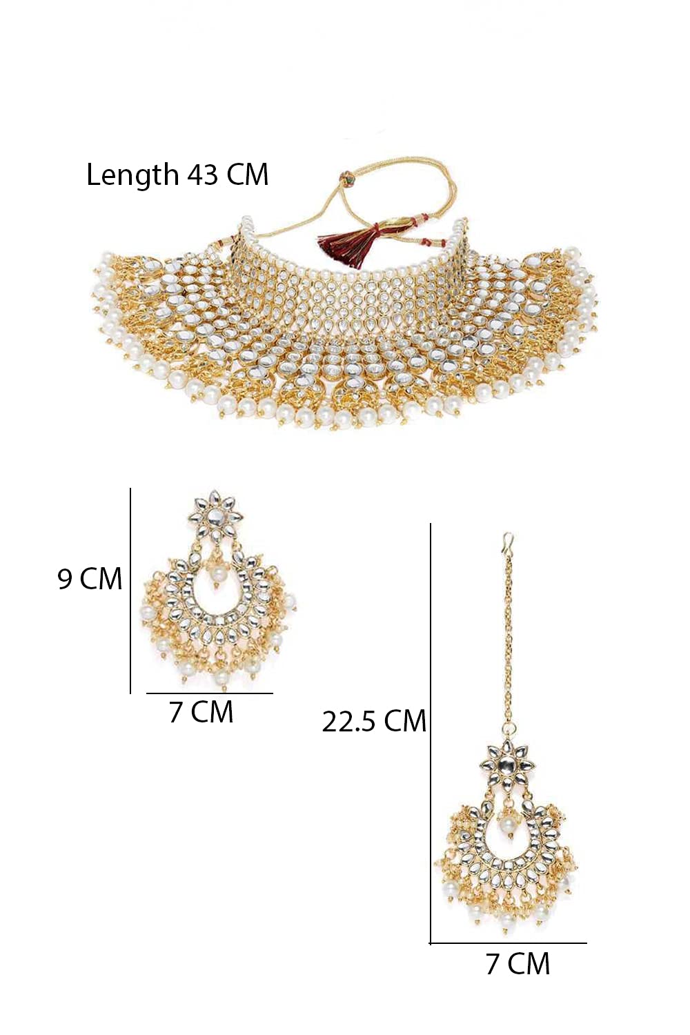 Yellow Chimes Kundan Bridal Jewellery Set Gold Plated White Choker Necklace Set for Women & Girls