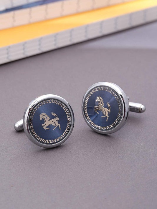 Yellow Chimes Unique Spin-Able Earth Globe Watch Movement Shape Stainless Steel Formal Cufflinks for Men (Horse Design)