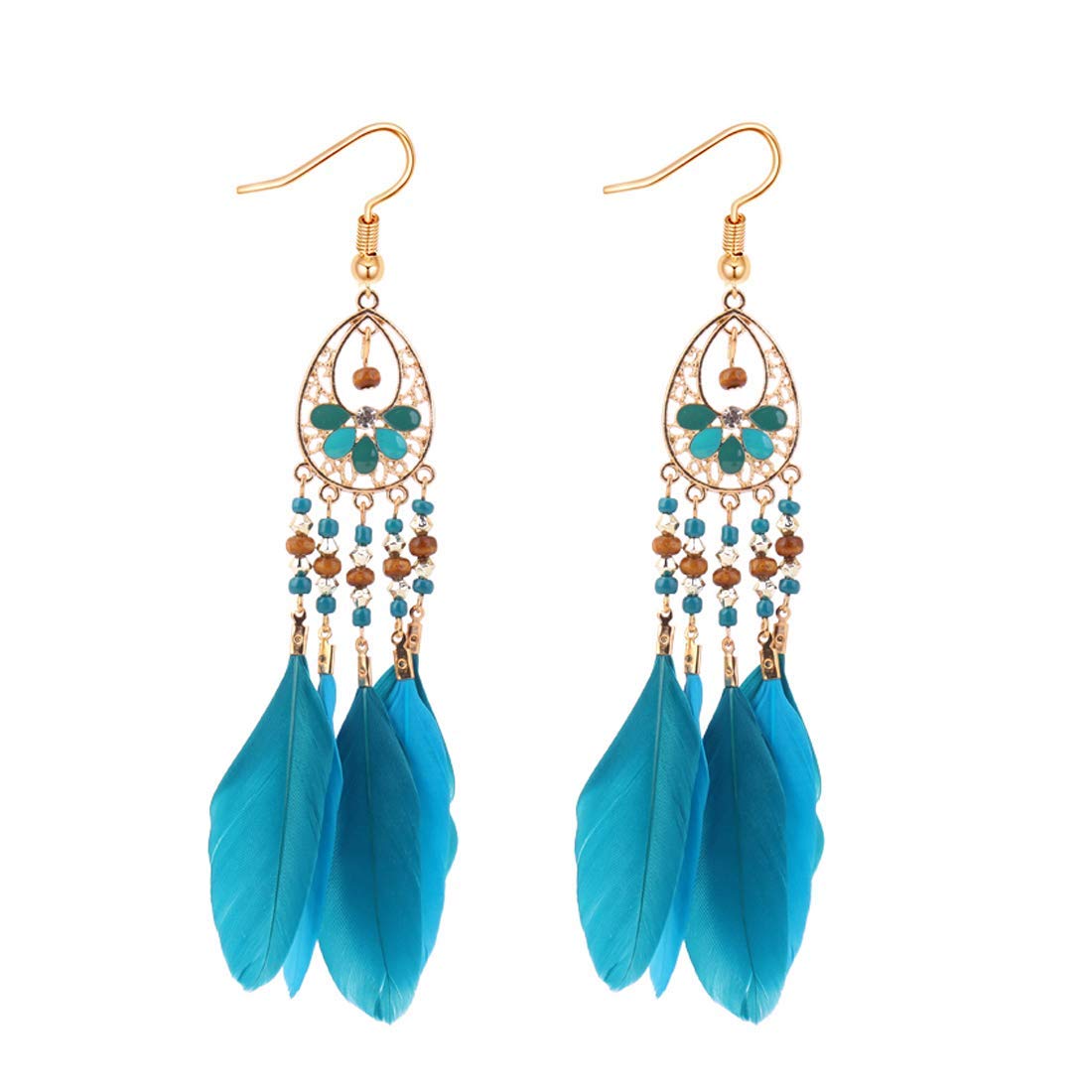 Yellow Chimes 2 Pairs Combo Trending Feathers Latest Style Long Tassel Drop Earrings for Women & Girls