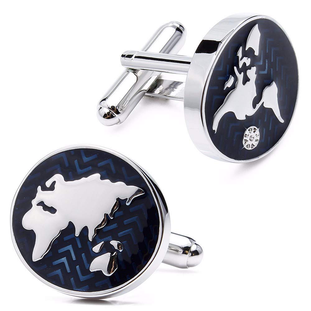 Yellow Chimes Cufflinks for Men and Boys Blue Cuff links | Formal Stainless Steel World Map Shaped Cufflink | Birthday Gift for Men and Boys Anniversary Gift for Husband