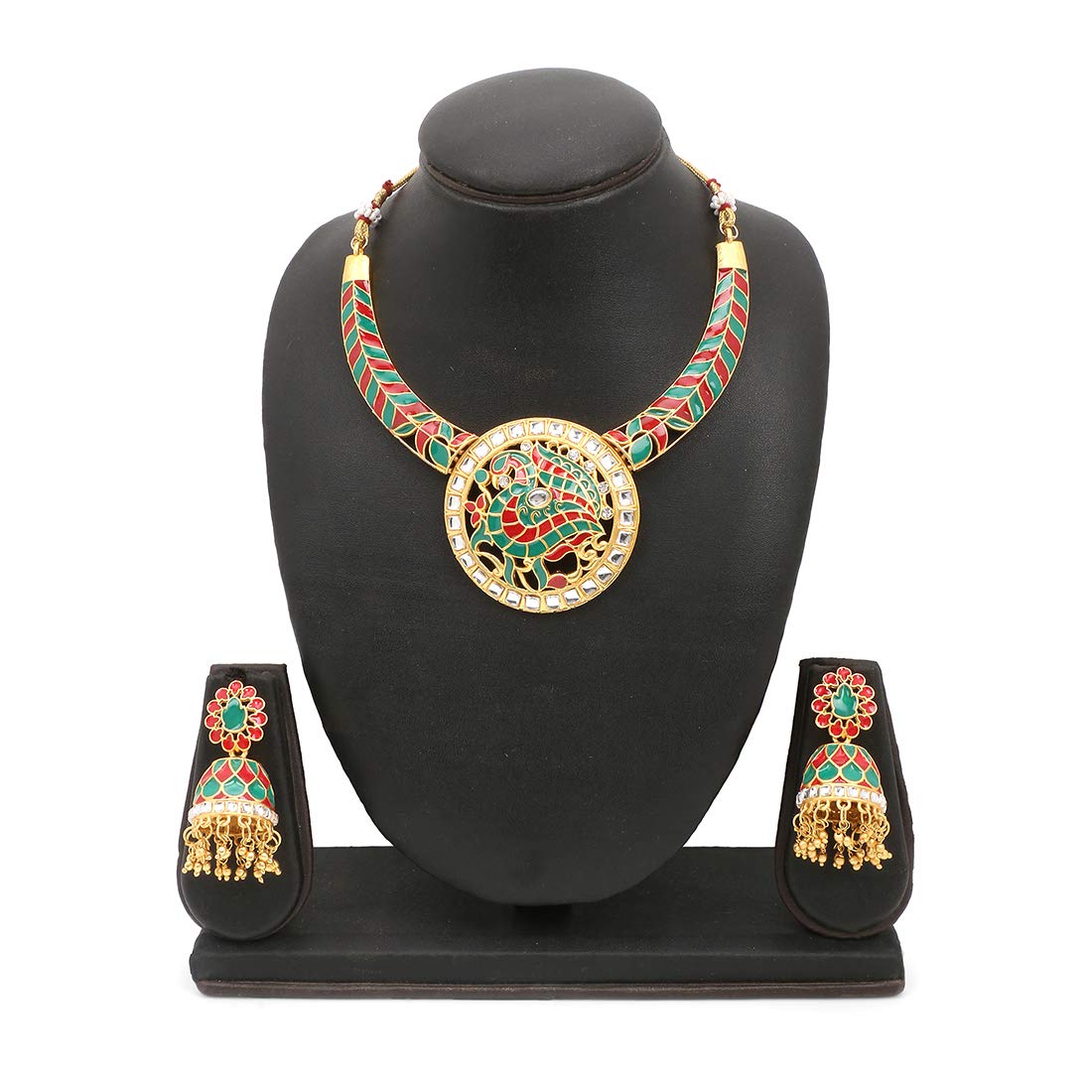 Yellow Chimes Kundan Meenakari Jewellery Set Traditional Gold Plated Antique Designer Choker Necklace with Earrings for Women and Girls