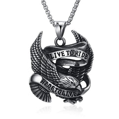 Yellow Chimes Stainless Steel Live to Ride Silver Eagle Pendant with Chain for Men and Boys