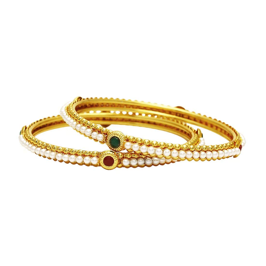 Yellow Chimes of 2 PCS Exclusive Delicate Antique Gold Plated Moti Pearl Traditional Bangles for Women and Girls (2.6)