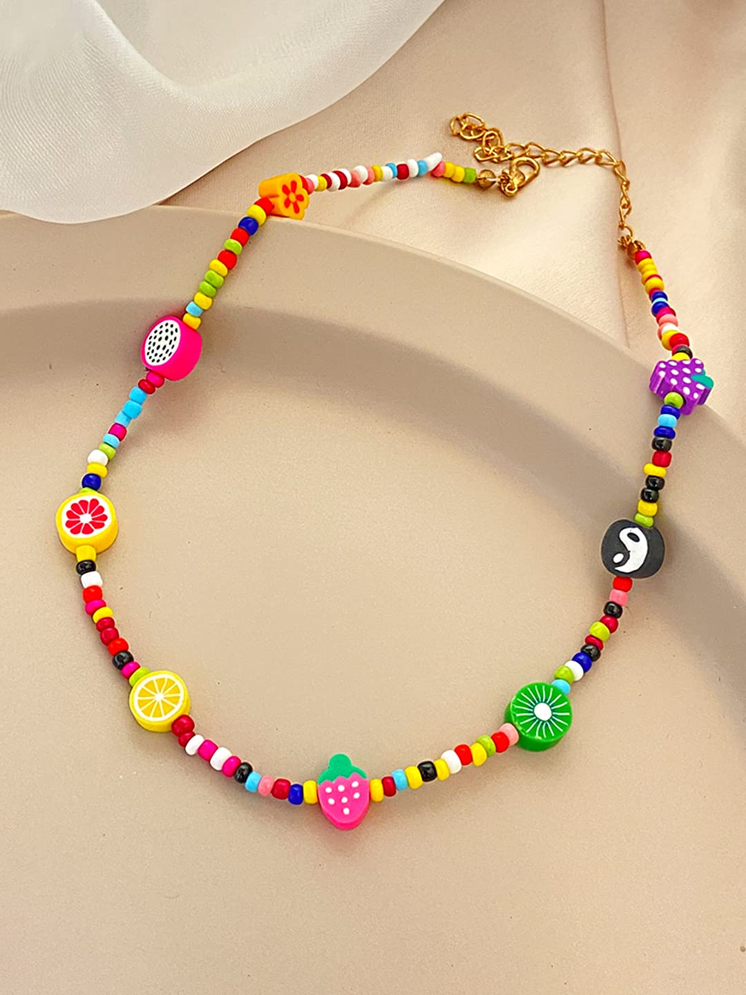 Yellow Chimes Necklace For Girls Multicolor Seed Beads Choker Necklace For Women and Girls