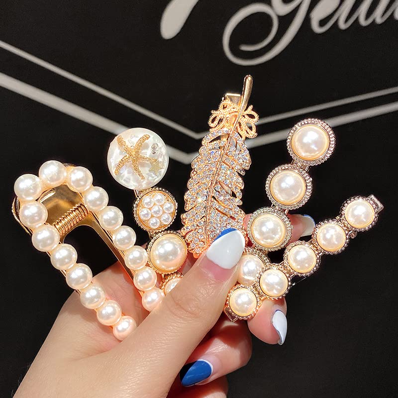 Yellow Chimes Hair Clips for Women Girls Hair Accessories for Women Golden Hair Clip 6 Pcs Hair Clips for Girls Hairclips Pearl Alligator Clips for Hair Pins for Women and Girls Gift For Women & Girls