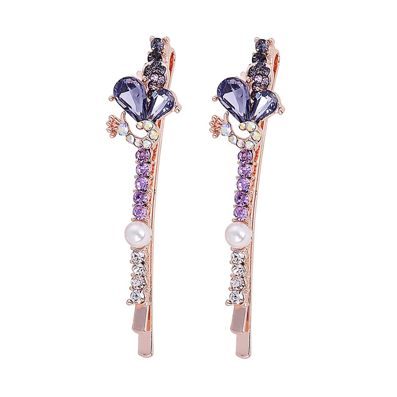 Yellow Chimes Hair Pins for Women Girls Hair Accessories for Women Hair Pin 2 Pcs Crystal Purple Peacock Shaped Cute Bobby Pins for Hair Pins for Girls Bobby Pins fro women Gift for Women and Girls