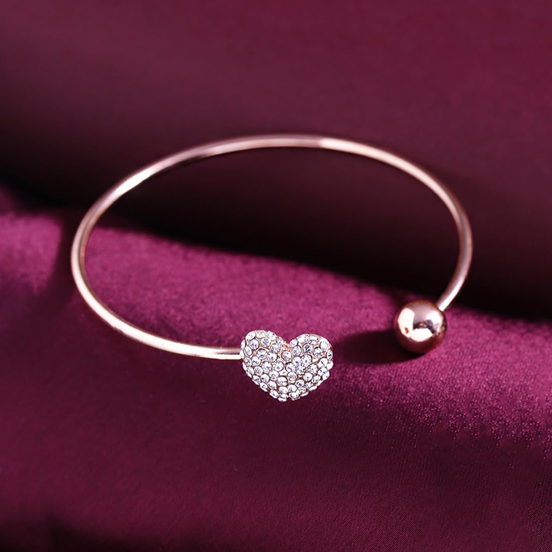 Kairangi Bracelet for Women and Girls Love Heart Crystal Rose Gold Plated Hand Cuff Kadaa Bracelet | Birthday Gift For girls and women Anniversary Gift for Wife