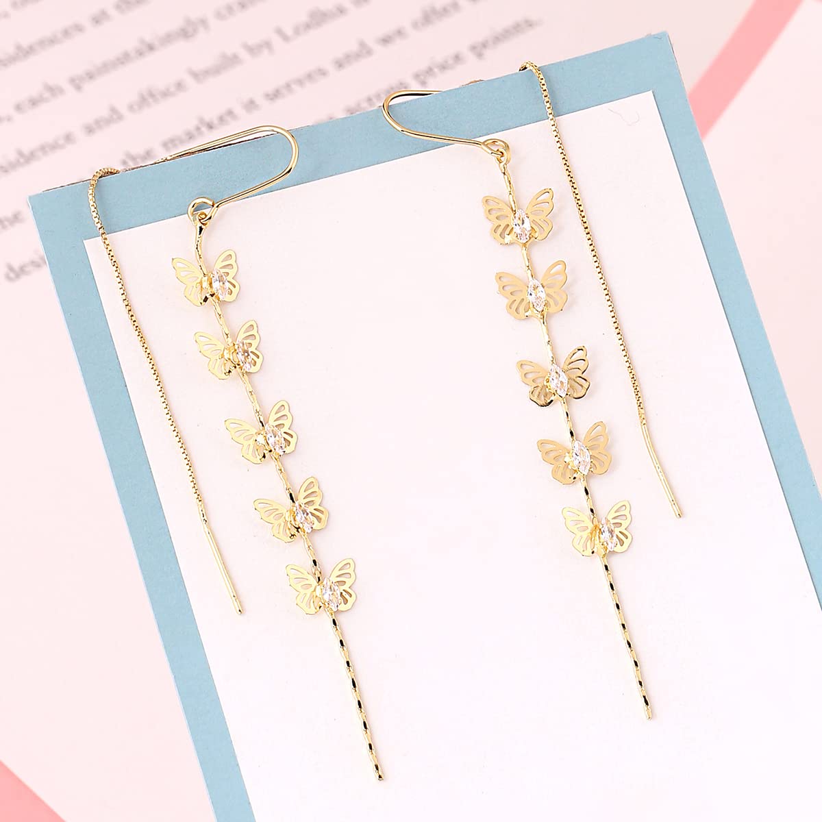 Yellow Chimes Earrings For Women Gold Tone Butterfly Designed Crystal Beaded Chain Drop Danglers Earrings For Women and Girls