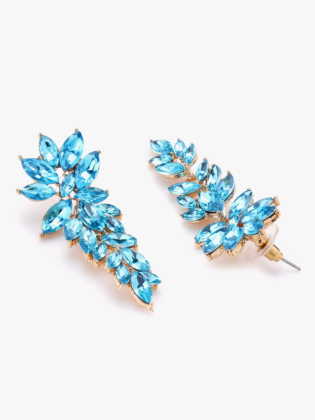 Kairangi Elegant A5 Grade Sparkling Crystal Classic Leafy Design Crystal Drop Earrings For Women And Girls (Sky Blue)