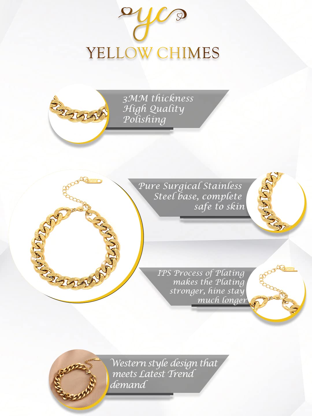 Yellow Chimes Chain Bracelet for Women Gold-Plated Stainless Steel Link Chain Bracelet for Women and Girls