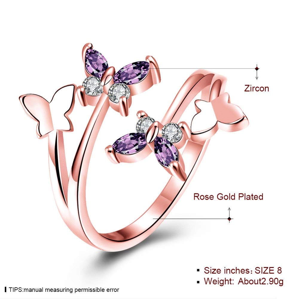 Yellow Chimes Rings for Women Crystal Butterfly Ring Rosegold Plated Adjustable Ring for Women and Girls.