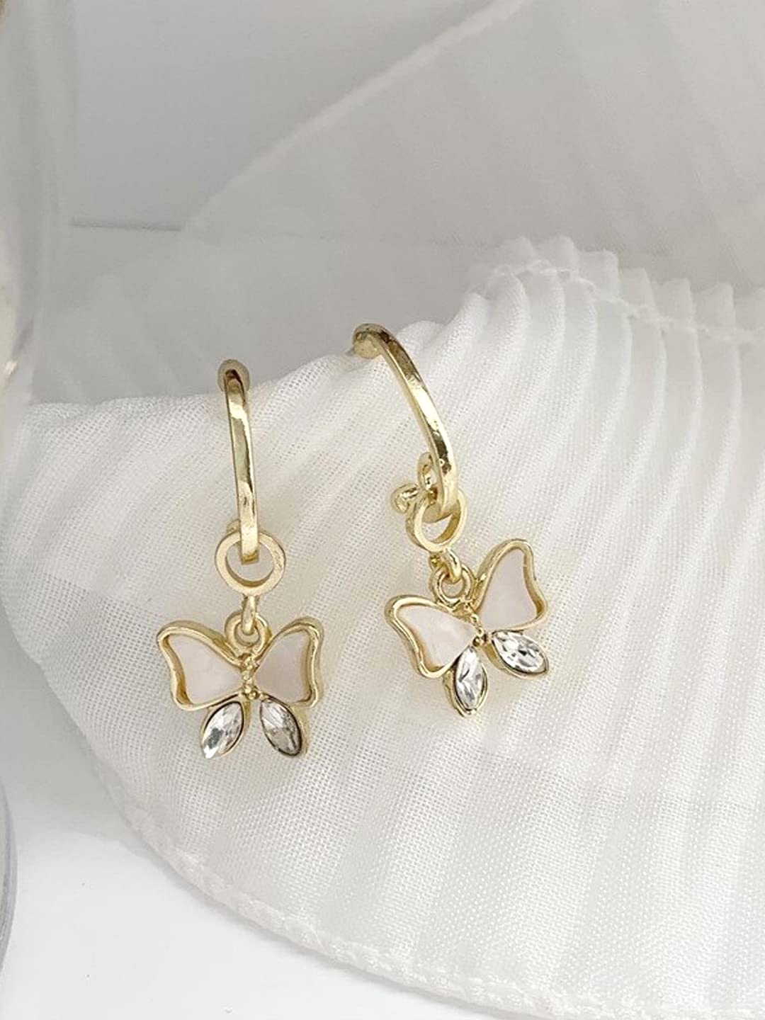 Yellow Chimes Earrings For Women Gold Tone Huggie Hoop Butterfly Charm Hanging Drop Earrings For Women and Girls