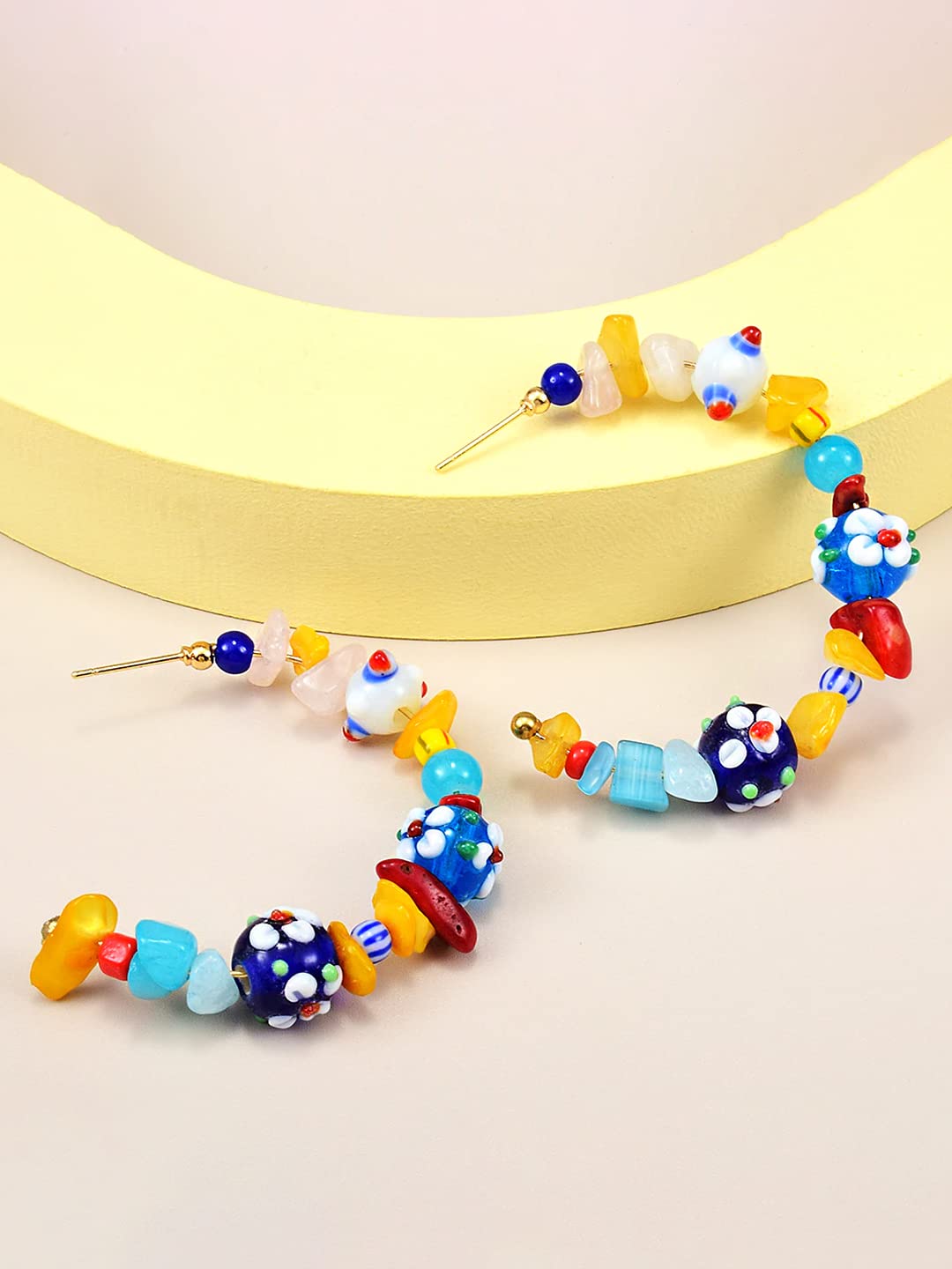 Yellow Chimes Earrings For Women Multicolor Bohemian Bead Hoop Earrings For Women and Girls