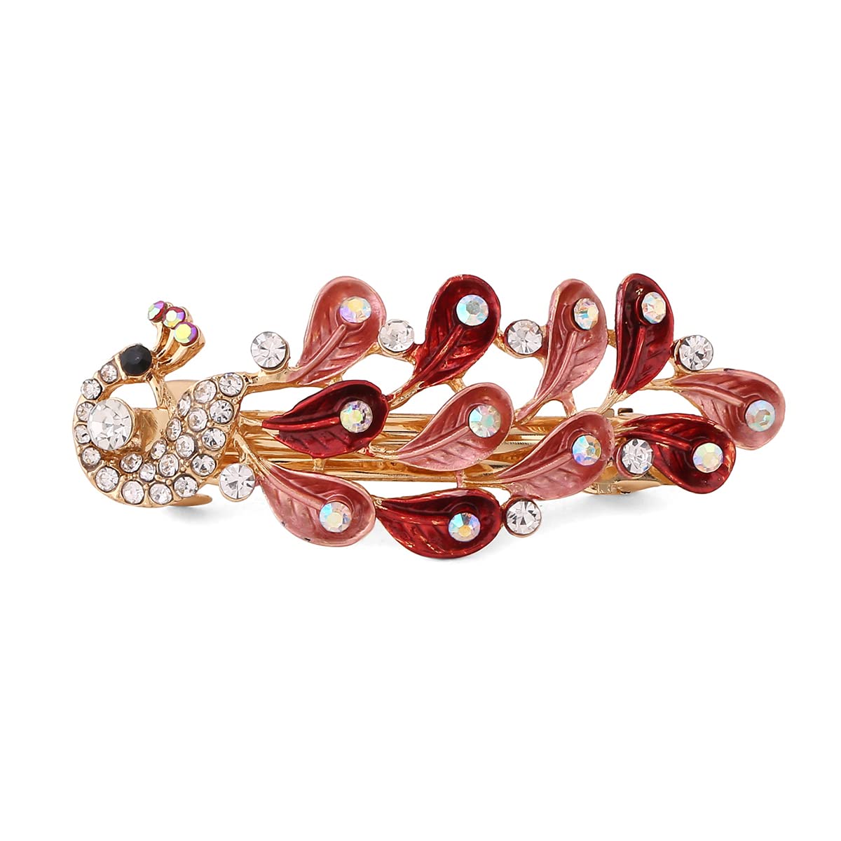 Yellow Chimes Hair Clips for Women Girls Barrette Hair Clips for Women Hair Accessories for Women Peacock Clips for Women Red Crystal French Barrette Hair Clips for Women and Girls Gift For Women & Girls
