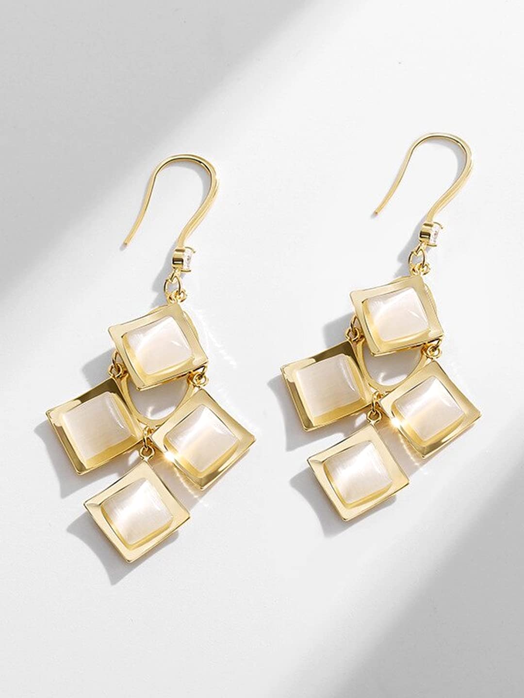 Yellow Chimes Earrings For Women White Color Crystal Studded Geometrical Shape Drop Earrings For Women and Girls