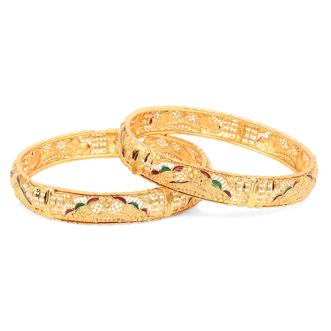 Yellow Chimes Latest Design Ethnic Look Gold Plated Designer Traditional 2 Pcs Bangles Set for Women and Girls (2.4)