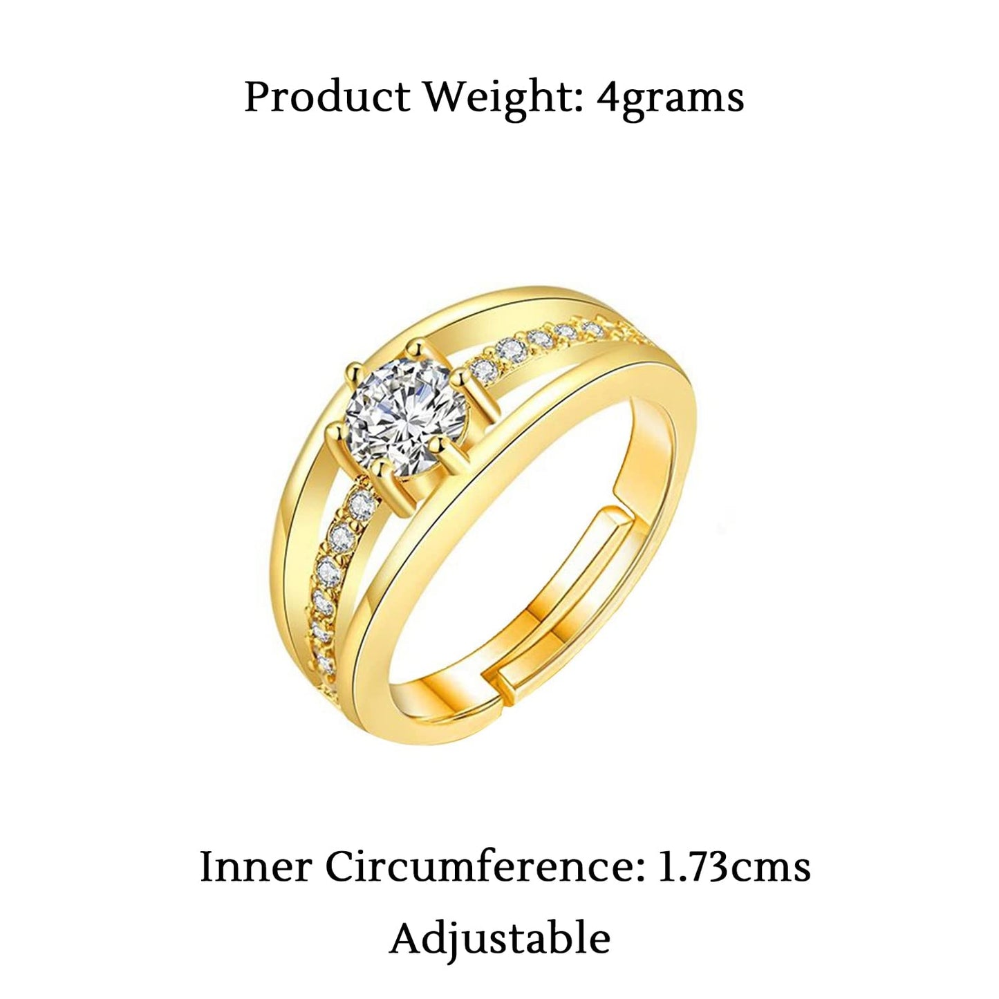 Yellow Chimes Single Stone Sparkling Layer 18K Gold Plated Cubic Zircon Designer Ring for Women