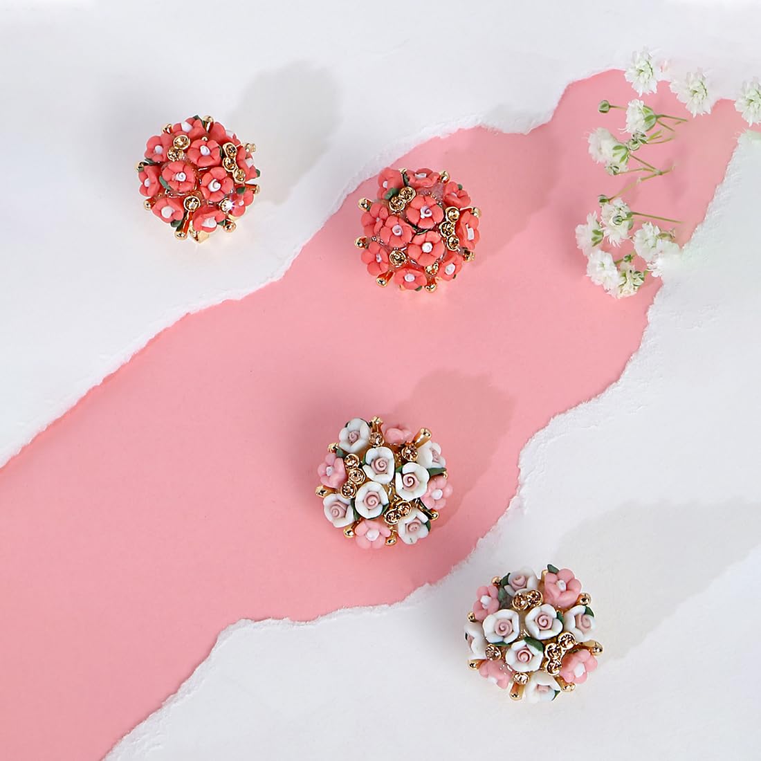 Kairangi Stud Earrings for Women Combo of 2 Pairs Floral Stud Earrings Gold Plated Pink & Peach Studs for Girls and Women.