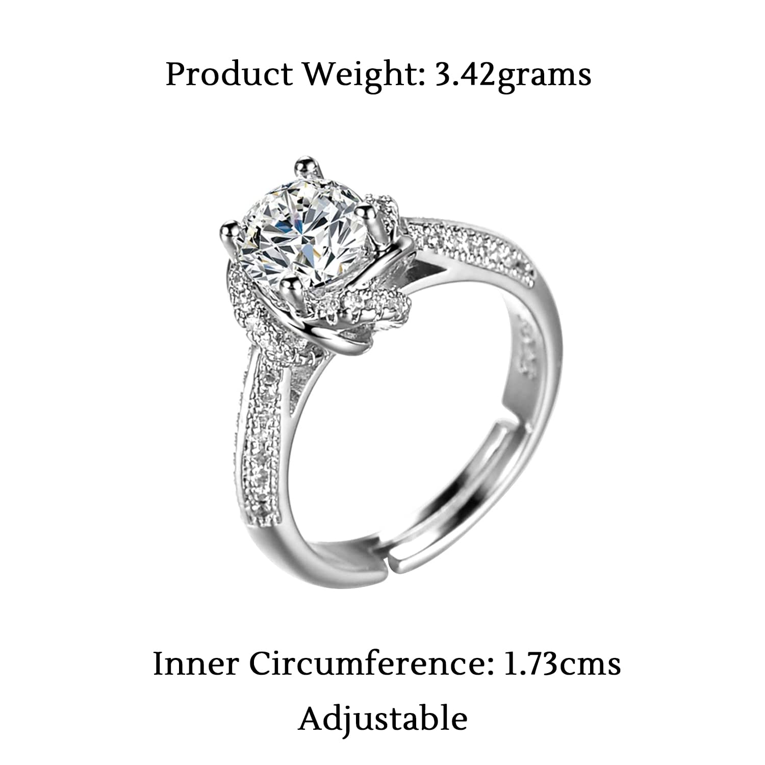 Fashion Frill Stunning American Diamond Silver Ring For Women & Girls  Adjustable Ring Stainless Steel Cubic Zirconia Silver Plated Ring Price in  India - Buy Fashion Frill Stunning American Diamond Silver Ring