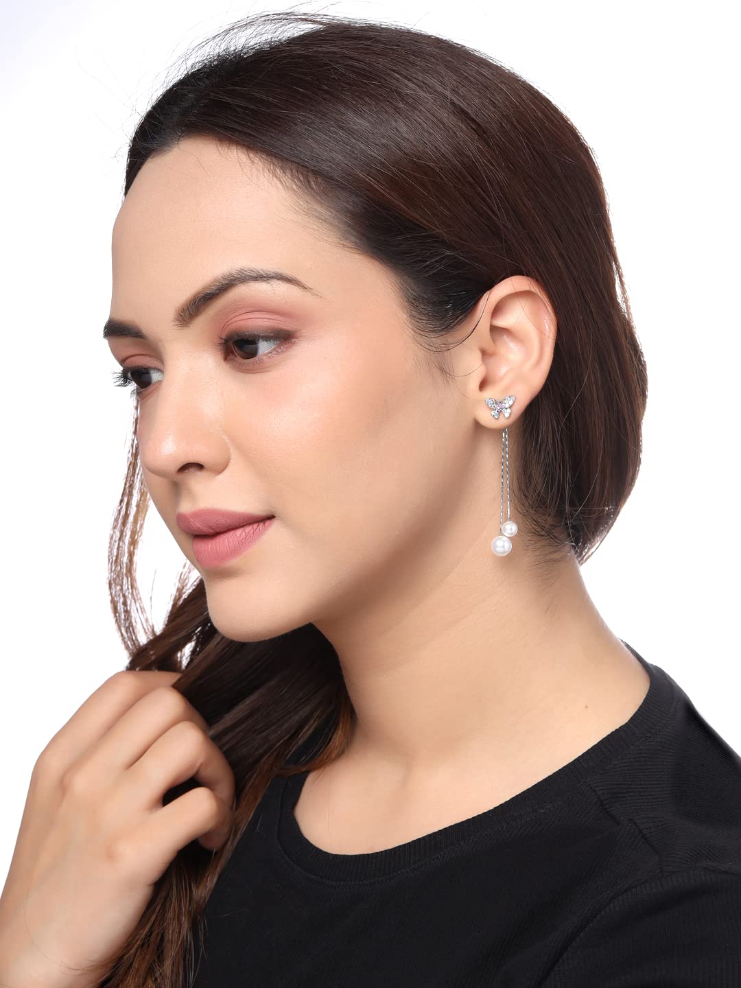 Kairangi Earrings for Women and Girls | White Stone Crystal Dangler | Silver Tone Earring | Butterfly Shaped Long Danglers Earrings Combo | Birthday Gift for girls & women Anniversary Gift for Wife