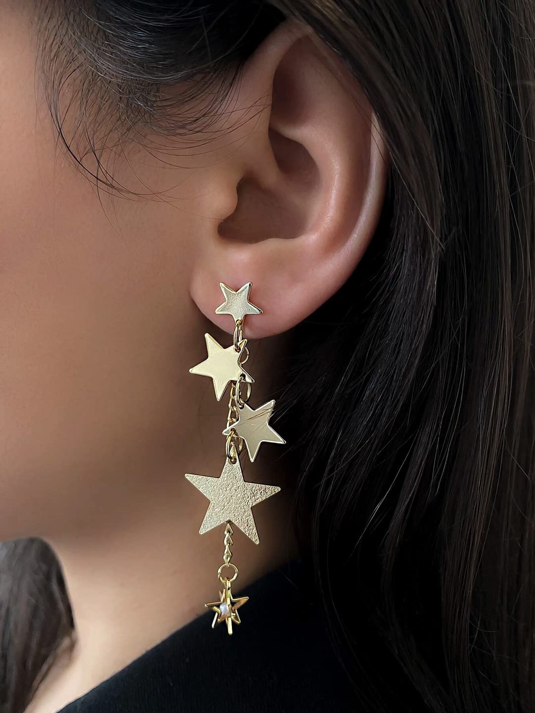 Yellow Chimes Earrings For Women Gold Toned Star Designed Hanging Chain Dangler Earrings For Women and Girls