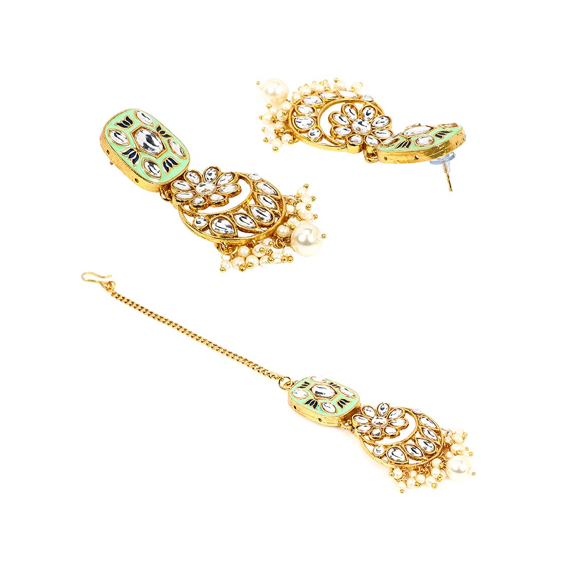 Yellow Chimes Traditional Jewellery Set for Women Kundan Green Beads Jewellery Set Ethnic Gold Plated Choker Necklace Set with Maang Tikka for Women and Girls.