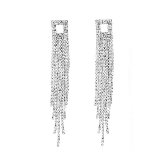 Kairangi Earrings for Women and Girls | Fashion White Crystal Studded Dangler Earring | Silver Toned Western Long Dangler Earrings | Birthday Gift for Girls and Women Anniversary Gift for Wife