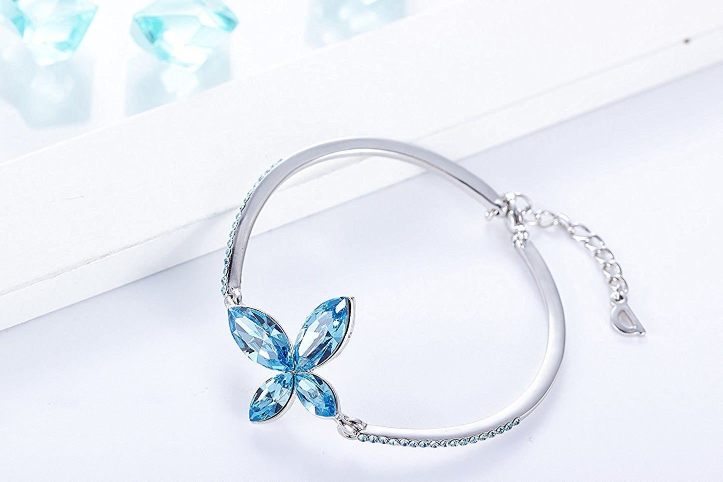 Yellow Chimes Blue Butterfly White Gold Plated Charm Bangle Bracelet for Women and Girls