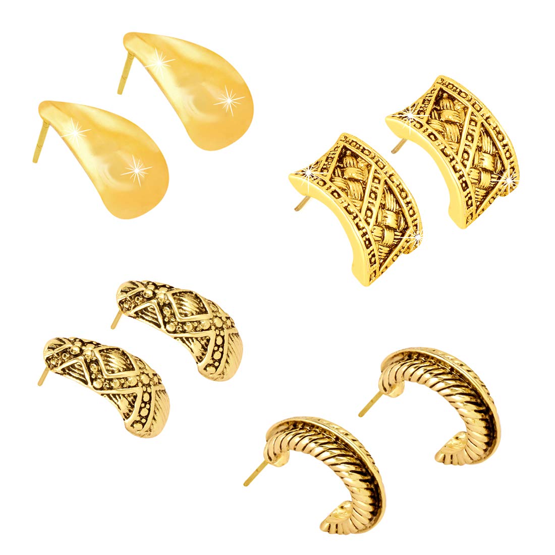 Yellow Chimes Stylish COMBO 4 Pairs of Oxidized Gold Plated Designer Traditional Studs Earrings for Women and Girls (Combo-4)